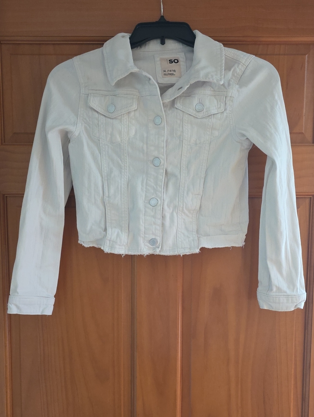 Girl's White Cropped Jean Jacket - Size 14 - 16